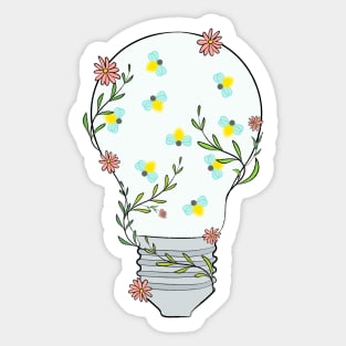 Floral Light Bulb With Fireflies Sticker